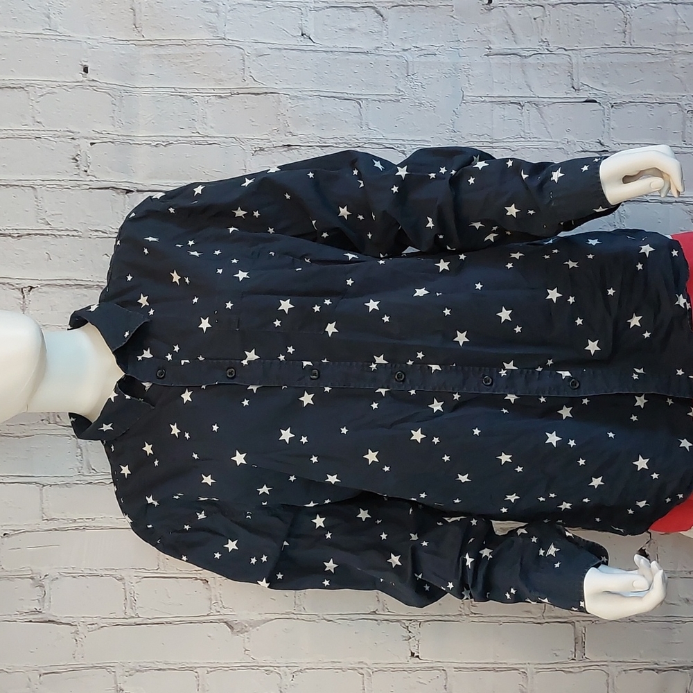 Divided Navy Star Button Down Gender Neutral Shirt L Large